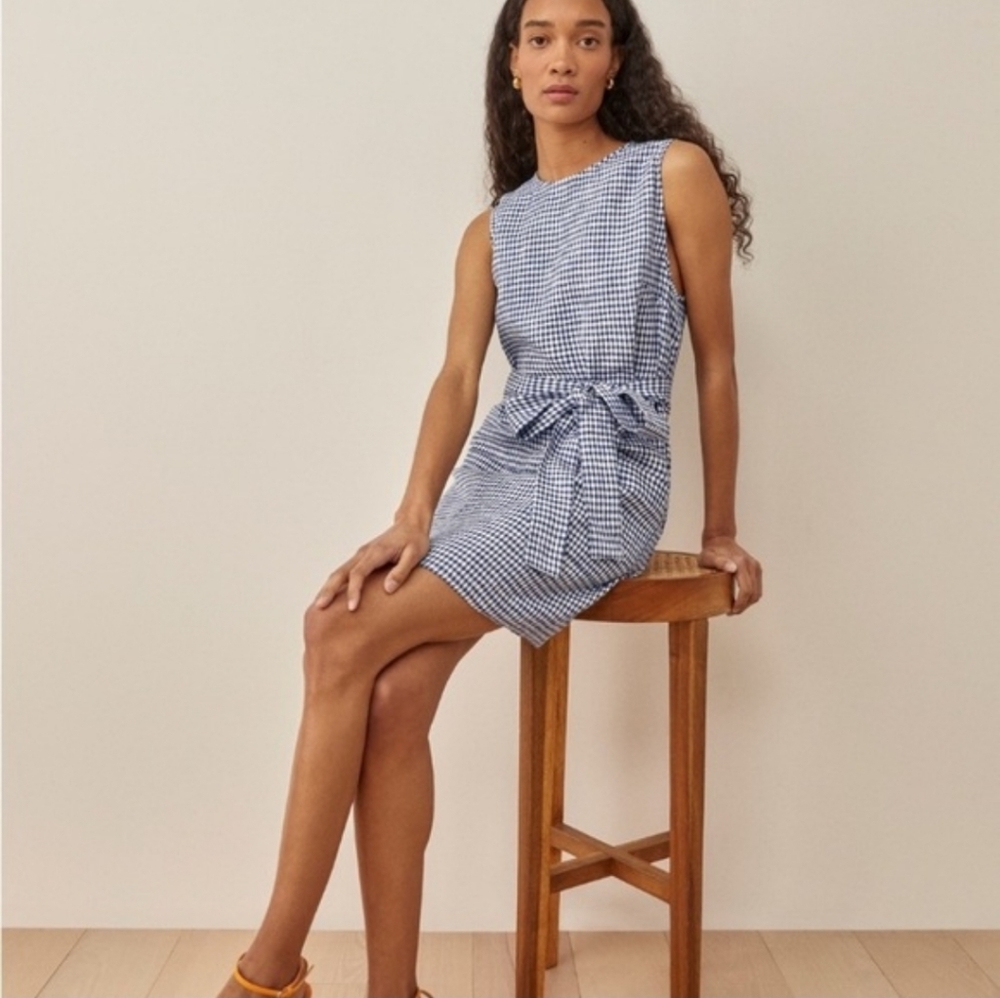 Reformation Sommer Linen Challah Check Dress Size Medium - Picture 2 of 11